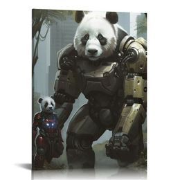 Fantasi Panda Warrior Panda Robot Art Poster Affisch Dekorativ målning Canvas Väggkonst vardagsrumsaffischer sovrumsmålning