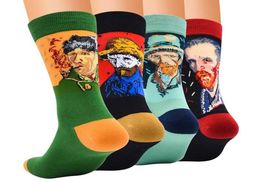 Men039s Socks 12 Pairs Quality Design Oil Painting Pattern Unisex Funny Womens 3d Retro Art Long Combed Cotton Cute2347395