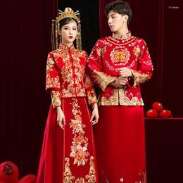 Ethnic Clothing Chinese Wedding Dress Traditional Cheongsam Vintage Modern Red Couple Qipao Skirt Bridal Man Tang Suit Oriental Dresses