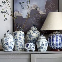 Ceramic Vase Living Room Floral Decorations Blue and White Porcelain Retro Vases Desktop Office Room Flower Pots Creative Design