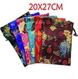 Extra Large Bright Floral Silk Favor Bags Christmas Wedding Party Gift Packaging Bags Drawstring Brocade Fabric Storage Pouch 20x24525669