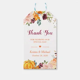 Party Supplies Custom Autumn Fall Pumpkin Burgundy Floral DIY Wedding Gift Baby Shower Birthday Tags With Colorful Rope