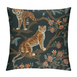 Tiger and Peacock Throw Pillow Case Square Cozy Pillow Cover Home Decor for Living Room Sofa Car Cushion Cover