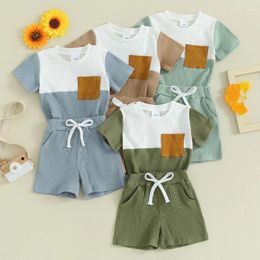 Clothing Sets FOCUSNORM 0-3Y Toddler Baby Boys Summer Clothes 2pcs Colour Patchwork Short Sleeve Ribbed T-Shirts Tops Elastic Waist Shorts