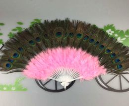 137quot35CM 21 Bones Peacock Fan Plastic Staves Feather Fan for Costume Dance Party Decorative Handheld Folding Fan 11 Color6164859