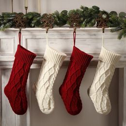 DIY 18 Inches Large Size Cable Knitted Hanging Stocking Gifts Bag 2024 Jacquard Personalised Christmas Stockings For Mantels Christmas Tree Family Holiday Decor