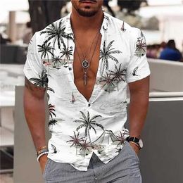 Men's Dress Shirts 2024 Trendy New Coconut Tree mens 3D Printing mens Hawaiian Shirt Beach Short Sleeved Fashionable Top T-shirt mens Shirt Q240528