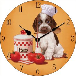 Dog Kitchen Round Wall Clock Large Dinning Restaurant Cafe Decorative Wall Clock Silent Non-Ticking Nice For Gift