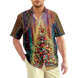 Men's Casual Shirts 2024 Christmas Tree 3D Print Summer Shirt Hawaiian Short Sleeve Streetwear Clothing