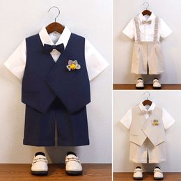 Boys Summer Vest Dress Suit Children Piano Performance Wedding Party Birthday Photography Costume Kids Waistcoat Shorts Outfit L2405