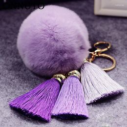 Keychains Fashion Keychain Natural Rex Fur Fluffy Key Chains For Handbags Ring Pom Trendy Women Bag Pendant Plush Car Ornament