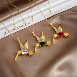Pendant Necklaces Light Luxury Hummingbird Zircon Necklace Stainless Steel Fashion Grace Bird Choker Jewellery Party Gifts For Women Girls