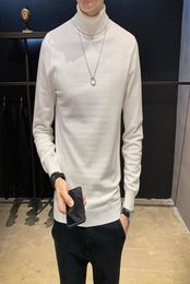 2020 Autumn Winter Men Sweaters Knitted Solid Casual Pullovers High Turn Down Collar Soft Slim Fit Knitwear Basic Tops White9179481