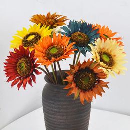 Decorative Flowers 1Pcs Retro Artificial Flower Art Oil Painting Style Silk Fake Sunflower Plant Home Garden Party Wedding Decorations