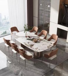 New 2024 Modern Dining Room Set Marble Metal Dining Table With 6 Chairs Tables And Chairs For Restaurant