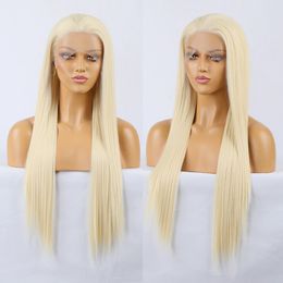 Synthetic Lace Front Wig Long Straight Hair Lace Wigs for Women with Baby Hair Heat Resistant Party Cosplay Wig Black Blonde Use