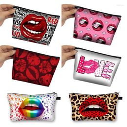 Cosmetic Bags Sexy Red Lips Print Cases Women Makeup Bag Ladies Portable Toiletry Small Storage Zipper Pouch Organizer Gift