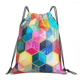 Backpack Crystal Bohemian Honeycomb Cubes Backpacks Drawstring Bags Bundle Pocket Sports Bag Book For Travel School