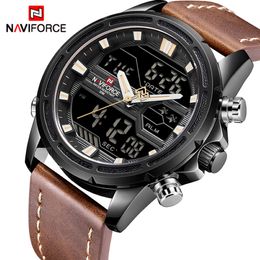 Top Brand Mens Sport Watches NAVIFORCE Men Quartz Analogue LED Clock Man Leather Military Waterproof Wrist Watch Relogio Masculino 247q