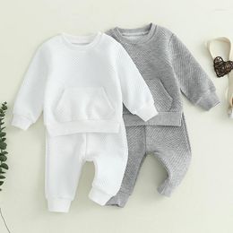 Clothing Sets Fall Winter Baby Girls Boys 2Pcs Outfits Casual Solid Long Sleeve Front Pocket Textured Sweatshirt Tops Trousers Toddler