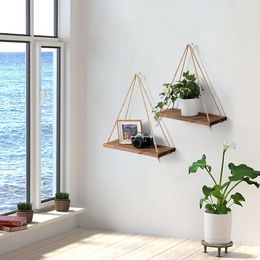 1/2/3 Tier Nordic Style Wooden Bead Tassels Storage Rack Wall Rope Hanging Shelf Decor Of Bedroom Living Room Kitchen Office