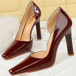 Dress Shoes BIGTREE Fashion Women Square Toe Pumps Sexy Office Lady Red 11cm Thick High Heels Patent Leather Bride Wedding Party