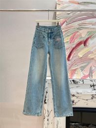 2024 SPEDIZIONE GRATUITA ricami blu blu ampia gamba alla gamba sciolta jeans designer pantaloni da donna femminile 52912