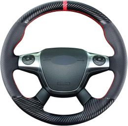 DIY Stitching Carbon Fibre Steering Wheel Cover for Ford Focus 2012-17 Escape 2013-2016 C-Max Leather Interior Accessories