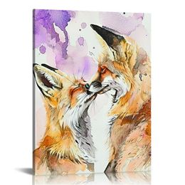 . Mom and baby. Watercolor Art Print, poster on Fine Art thick Watercolor paper for childrens kids room, bedroom, bathroom. Wall art decor with Animals for boys, girls. (Foxes)