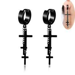 Dangle & Chandelier 316L Stainless Steel Hypoallergenic Stud Earrings For Mens Punk Rock Black Sier Cross Chain Tassel Fashion Jewelr Dhkho