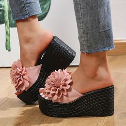 Wedges Sandals Women Slippers Summer Beach Platform Shoes Flower Slippers Women High Heel Slippers Women Fashion 240529