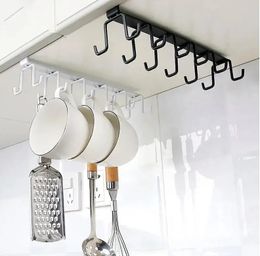 Metal Wardrobe Cabinet Storage Shelf with 6 Iron Hooks Under Shelves Cup Mug Hanger Bathroom Kitchen Hanging Rack Organizer Hol 240529