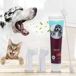 Pet Dental Care Fresh Breath Kit for Dogs Cats Vanilla Beef Flavour Toothpaste Finger Tooth Brush Dog Plaque Removal Kit