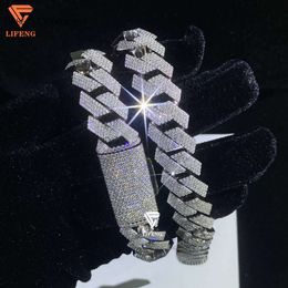 Lifeng Jewelry 15Mm 4 Rows Diamond Link Sterling Sier Solid VVS D Moissanite Hiphop Cuban Chain Bracelet