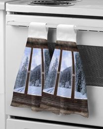 Towel Window Snow Forest Hanging Kitchen Hands Towels Quick Dry Microfiber Cleaning Cloth Soft