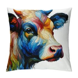 Cow Pastel Portrait Throw Pillow Case Cushion Cover Cute Cow Oil Painting Colorful and Beautiful Couch Bed Sofa Car Waist Cushion Cover