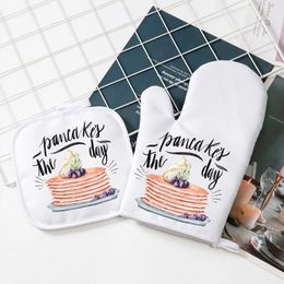 Pancakes Print Oven Mitts and Pot Holder Sets Hot Pad Heat Resistant Microwave Gloves for BBQ Cooking Baking Hand Protection