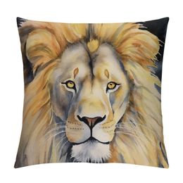 Painting Lion Throw Pillow Cover Wild Animals Pillow Case Cushion Cover Decorative for Outdoor Home Couch Yellow