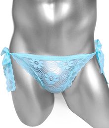 Floral Lace Knitted Sissy Briefs Lingerie Sexy See Through High Elastic Mens Brief Underwear Sissy Cute Panties Underpants4812394
