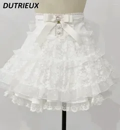 Skirts Japanese Style Mine Mass-Produced Girl Sweet Cute Short Skirt High Waist Puffy Lace Bow Ruffled A-line Mini For Women
