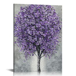 Epicler Large Purple Flower Contemporary Abstract Home Furnishing Wall Decorative Art Painting Modern Canvas Art Works