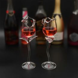 Christmas Romantic Fancy Red Wine Glass Cocktail 100ml Rose Flower Shaped Cup S Glasses Set 240529