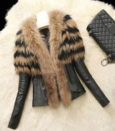 Ps Size S-6X Autumn Winter Women Faux Fur Coat Lady Slim Fit Zipper PU Leather Jacket Fffy Leopard Patchwork Short Outerwear12629273