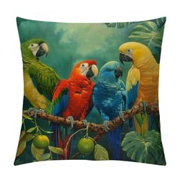 Home Decorative Romantic Parrots Throw Pillow Covers Super Soft Green Forest Cushion Cover for Sofa Couch Office Bedroom Decor Pillowcase