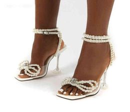 2022 Neue Sandalen Frauen Schuhe Spike Ferse Open Toe Pee Butterflyknot klares transparentes High Heels Knöchelschnalle -Schnalle Pumps Y220203565360