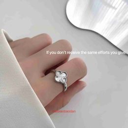 Designer Seiko Top Luxury Counter Jewellery Ring Vancllf S925 Sterling Silver Laser Lucky Four Leaf Clover Ring Ins Simple and Stylish Trendy Niche Design Style