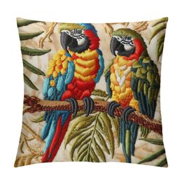 Parrot atma yastık kapağı kuşlar desen çiftlik evi bohem yumuşak kare dekorasyon yastık kılıfı kanepe için kapak (parrotc)