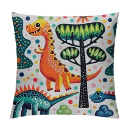 Dinosaurier kasta kudde täcker tecknad färgglada dino elasmosaurier dekorativ kudde fall hem dekor fyrkantig kudde