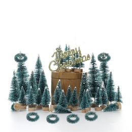Artificial Scrubs Sisal Christmas Tree Wood Base DIY Crafts Mini Pine Christmas Home Desktop Decoration