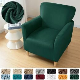 Solid Color Velvet Club Sofa Slipcovers Elastic Super Soft Club Chair Cover Single Seater Armchair Covers for Bar Counter Hotel